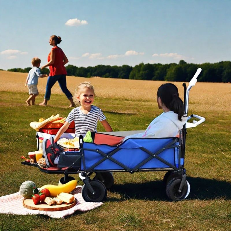 Chariot de plage portable à 4 roues pour camping en plein air pliable et assemblé